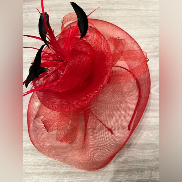 Red headband fascinator headband with feathers Kentucky Derby - Picture 1 of 6
